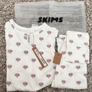 SKIMS Kids Pajama Set with Pink Heart Design